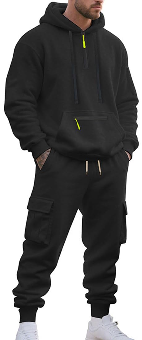 Survêtement Homme Hiver Veste à Zip avec Capuche Pantalon Jogging à Poche Ensemble 2 Pièces Chaud et Confortable