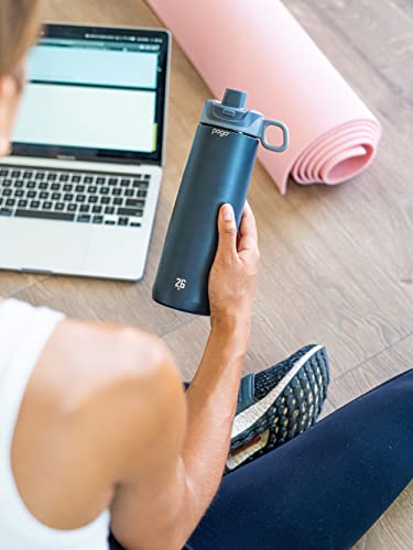 Image of Pogo Active Vacuum Insulated Stainless Steel Water Bottle with Leak Proof Chug Lid and Silicone Carry Loop, Powdercoat, Poseidon, 26 oz