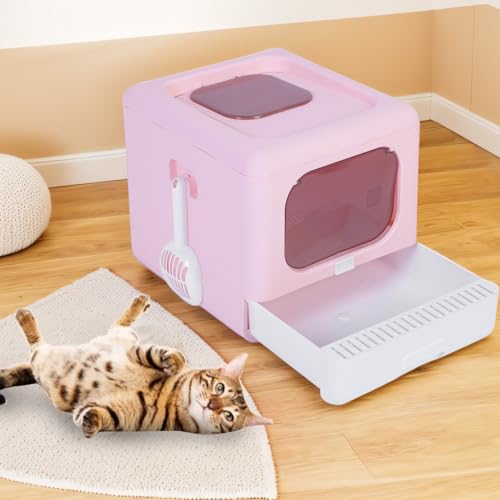 Arenero plegable para gatos con tapa y control de olores miniatura 3