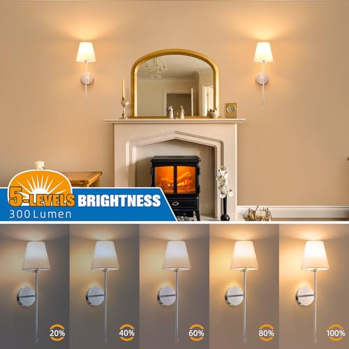 Image of NIORSUN 19.9 inch Battery Operated Wall Sconce Set of 2,Brushed Nickel Rechargeable Wall Lights with 10400mAh Dimmable Detachable Bulbs and Remote,10 Colors Wireless Sconces for Bedroom Living Room