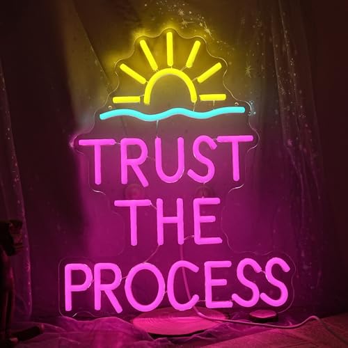 Image of Trust The Process Neon Sign for Wall Decor Motivational Neon Light Sign for Classroom Gym Bedroom Office Inspirational Quote LED Light Signs for Wedding Party Birthday Gift