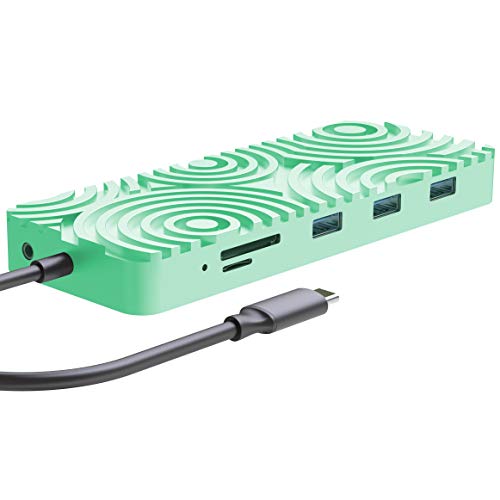 Guanda Laptop Docking Station, USB C PD Charging Hub, 13-in-1 C Hub with Ethernet, HDMI, DP, VGA, 4 Port-USB 3.0, Micro/SD/TF Memory Card Readers for MacBook Pro, Galaxy Note S8/Plus - GD6 Mint Green