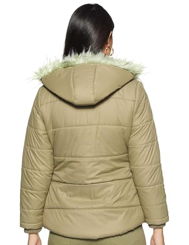 Image of Qube By Fort Collins Women's Medium-Length Bomber Jacket with Detachable Hood Stylish Winterwear for All-Day Comfort |Material: Nylon
