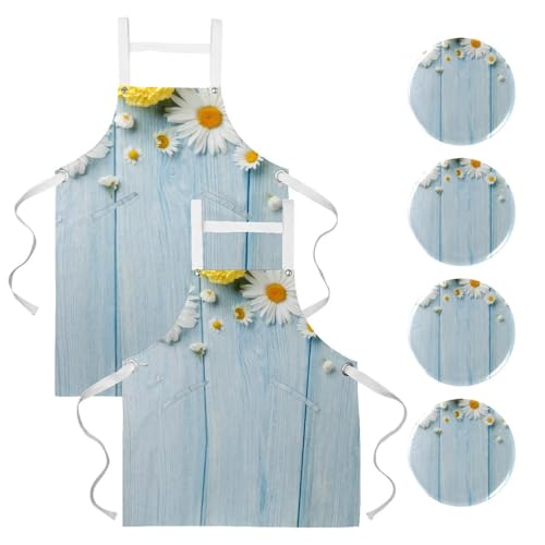 Tablier pour nettoyage de la maison et pâtisserie, lot de 2 avec motifs fleurs de jardin