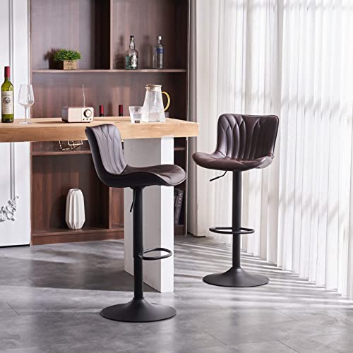 Younike Bar Stools Set Of 2 Swivel Barstools Pu Leather Adjustable Cushioned Wing Back Counter Stools, Brown, 3-5 Mins To Assemble, Loads 300Lbs #TOP1