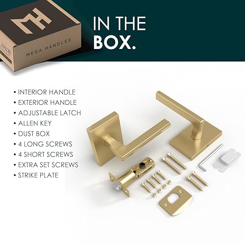 Image of Mega Handles Glamor Passage Lever, Door Handle Set for Hallway, Closet and Bathroom, Reversible Heavy Duty Door Levers, Fits All Standard Door Sizes, Screws Included - Satin Brass (1 Pack)