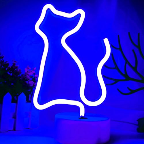 Image of Cat Neon Sign Cat Neon Light for Bedroom, LED Neon Cat Sign Neon Cat Lights Cat LED Sign Blue Neon Sign, USB /Battery Operated Cat Shape Neon Lamp, Cat Decor Cat Room Decor Cat Gifts Christmas