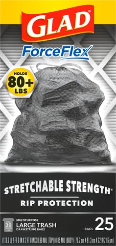 Image of Glad ForceFlex Heavy Duty Large Trash Bags, Hold 80+ lb, 30 Gal, 25 Count, (Pack of 2), (Package May Vary)