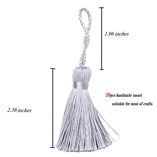 Image of Makhry 20pcs 4.3 Inch Handmade Silky Floss Mini Tiny Craft Tassels with 2-Inch Cord Loop and Small Chinese Knot for Earrings, Souvenir, Bookmarks, DIY Craft Accessory,Tags (Silvergray)