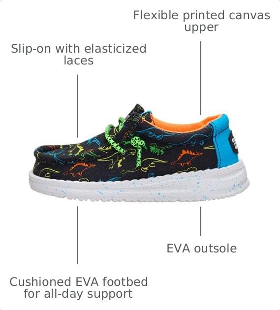 HEYDUDE Boy's Toddler Wally Dinoworld Slip On Shoe, Black/Neon Multi Size 6 - image 2