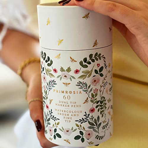 Primrosia 60 Dual Tip Marker Pens, Fineliner And Watercolor Brush Pens For Art Sketching Illustration Calligraphy Permanent Highlighter Bullet Journal Drawing Coloring #TOP6