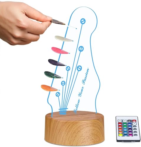 TinsolveEdge Light Up Guitar Pick Holder,Acrylique Led 16 Couleurs Lampe,En Forme De Tête De Guitare Électrique Pour Le Stockage Et L‘Affichage Des...