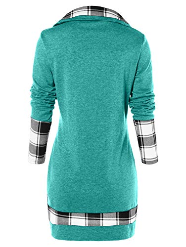 Rosegal Women's Long Sleeve Pullover Turtleneck Plaid Thin Tunic Sweatshirt Top Blouse Green #TOP3