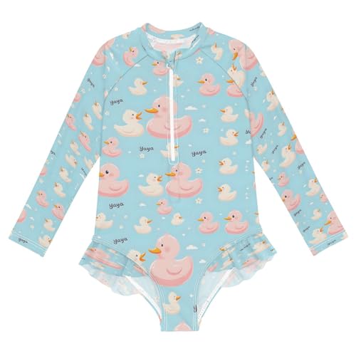 White Duck Family Girls Long Sleeve Swimsuits One Piece Zipper Bathing Suit UPF 50+ Rashguard Swimwear