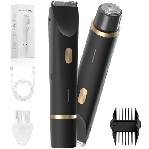 Fanovae Body Trimmer for Men, Groin & Pubic Hair Trimmer, Dual-Head Electric Body Groomer for Chest, Legs, Underarms & Below-the-Waist Care, USB-C Rechargeable, Rinse-Clean, Gift for Him(Black Gold)