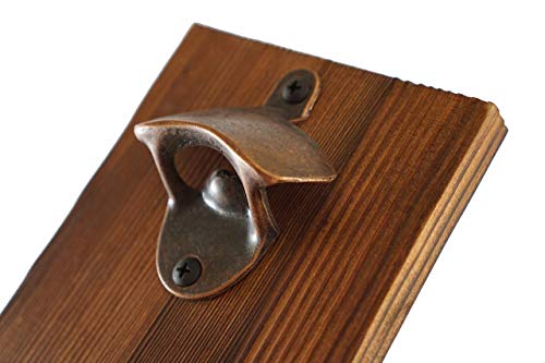 Thirsty Solutions - “Beer O’ Clock” Rustic Wall Mounted Bottle Opener And Catcher - Dark Stain Pine With Zinc Alloy Opener - Removable Wooden Bucket - Man (Or Woman) Cave Ready #TOP3