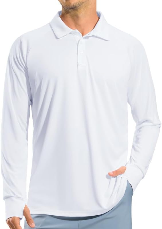 Pudolla Men's Long Sleeve Golf Polo Shirt UPF 50+ Lightweight Sun Protection Cool SPF Hiking Shirts for Men