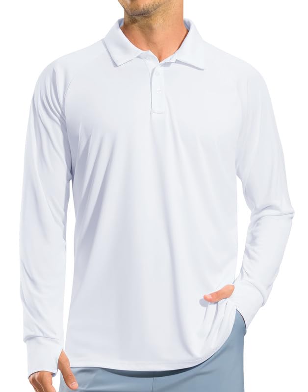 Pudolla Men's Long Sleeve Golf Polo Shirt UPF 50+ Lightweight Sun Protection Cool SPF Hiking Shirts for Men