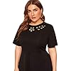 Romwe-Womens-Plus-Size-Cut-Out-A-Line-Swing-Stretchy-Midi-Dresses ROMWE Women's Plus Size Cut Out A Line Swing Stretchy Midi Dresses (2X-Plus, Black)