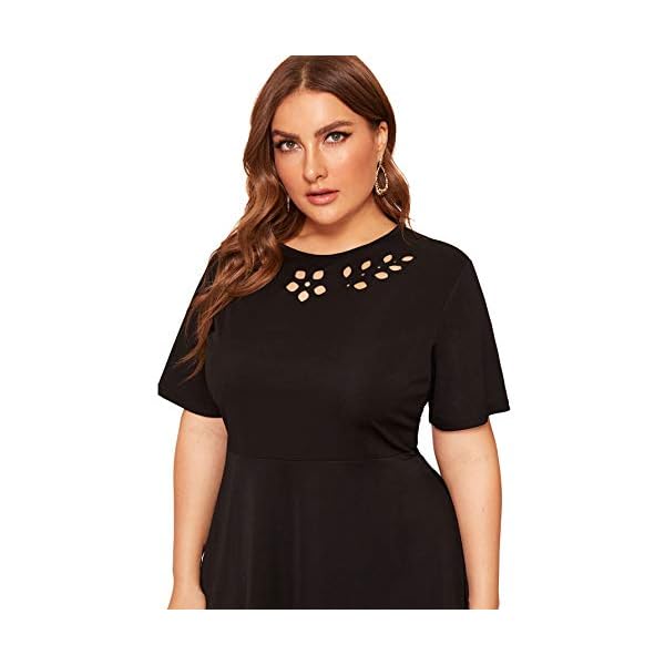 Romwe-Womens-Plus-Size-Cut-Out-A-Line-Swing-Stretchy-Midi-Dresses ROMWE Women's Plus Size Cut Out A Line Swing Stretchy Midi Dresses (2X-Plus, Black)