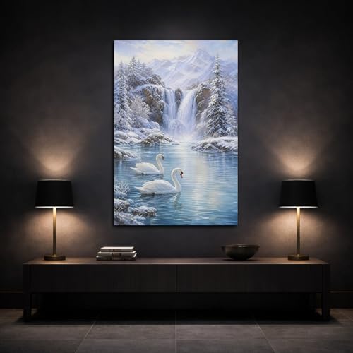 Tableau bleu et white au-dessus du canapé pour ambiance cosy