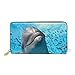 Produktbild GIGIJY Schöne Unterwasserwelt süße Delfin-Geldbörse, mehrere Kreditkartenfächer, Tasche für Frauen, echtes Leder, mit Reißverschluss