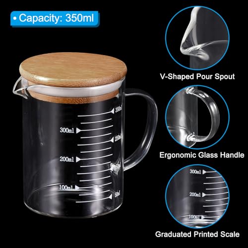 Vaso medidor de vidrio 350 ml Borosilicato con tapa miniatura 3