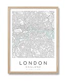 HesenDot London Map Framed Wall Art,12x16in City Map Canvas Print,Natural OAK Frame,Minimalist Modern Poster UK Decor for Living Room Office Bedroom Home Study,Set of 1