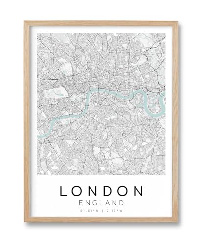 HesenDot London Map Framed Wall Art,12x16in City Map Canvas Print,Natural