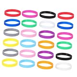 DOITOOL 24PCS Multicolor Silicone Wristbands Elastic Bracelets for Birthday Parties Festivals Team Building Events Comfortable Lightweight Reusable Rubber Wristbands for All Ages