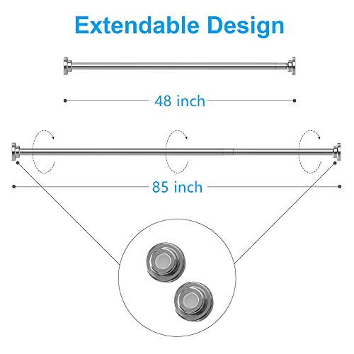 Teeck Shower Curtain Rod, 48-85 Inch Adjustable Tension Spring, Shower Curtain Rod Tension, Premium Stainless Steel, Anti-Slip, No Driling, No Rust, For Bathroom,Silver,Easy To Use #TOP5