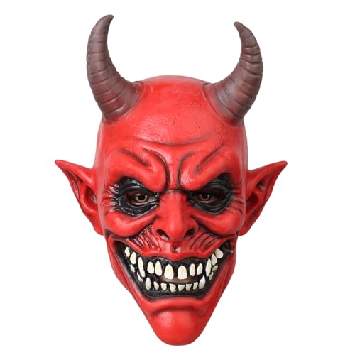 HOTTERCOS Halloween Scary Demon Mask Horror Red Devil Masks Costume For Adult Gifts