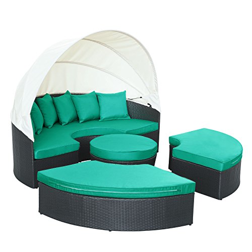 Modway Quest Wicker Rattan Outdoor Patio Canopy Sectional Daybed in Espresso Turquoise