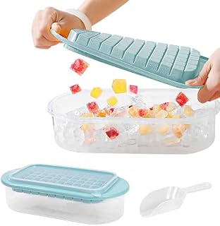 Skycase Ice Cube Trays, 66 Ice Cubes Trays Kitchen Reusable Silicone Extra Large Storage Container Set with Lid and Ice Shovel for Whiskey Gin Spirits Cocktails Party Drinks, Blue