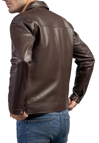 Image of Jild Polo Collar Premium Leather Jacket Men - Old School Classic Style Everyday Wear Real Lambskin Mens Leather Jacket