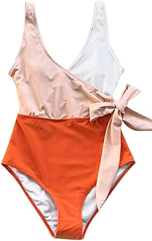 Girls One Piece Swimsuits Color Block Beach Swim Bathing Suit Wrap Bow Tie Side Cute Sun Protection Swimwear Size 14-16