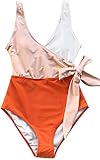 Girls One Piece Swimsuits Color Block Beach Swim Bathing Suit Wrap Bow Tie Side Cute Sun Protection