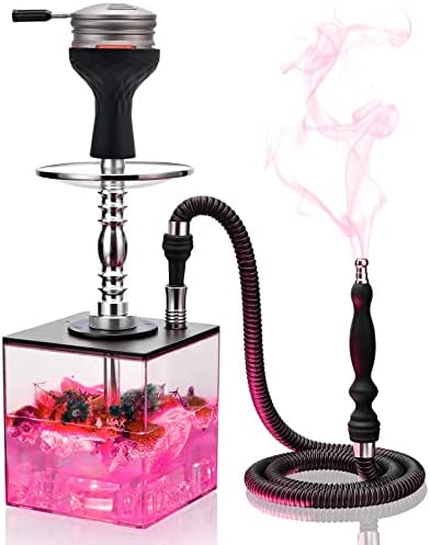 Hookahs Hookah Hookah Set Cube Square Acrylic hookahs Shisha kit with LED Light, Hookah Accessories Hookah Tips Silicone Hookah Bowl Tongs Hookah Hose Charcoal Holder Shisha Without Hookah Flavor