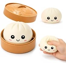 Dumpling Squishies Toy with Steamer, Squishy Dumpling Toy Mystery Box,Soft and Squeezable, Stress Relief Fidget Toys,A Surprise Gifts for Adults White