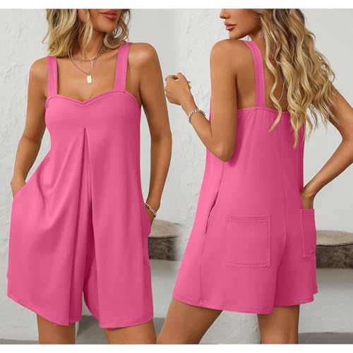 Mono corto de pierna ancha con escote corazon para mujer y diseño holgado sin mangas 2