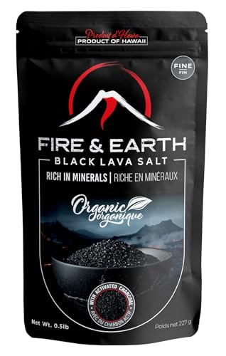 Fire & Earth - Organic Hawaiian Lava Black Sea Salt - Black Salt 0.5lb - Gourmet Finishing Salt for...