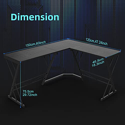 Dorpu L-Shaped Desk Computer Desk Home Office Desk Corner Desk Gaming Table Space-Saving, Easy To Assemble For Home Office Gaming Study（Black） #TOP2