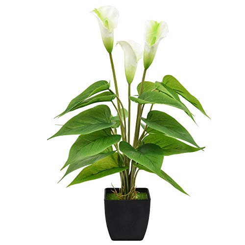 Martine Mall 17 in Artificial Flower Plants Calla Lily Fake Calla Lily Flower Calla Lily Silk Plant Fake Bonsai Potted Flower with Pot for Office Bedroom Table Centerpieces Home Decor White