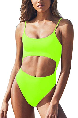 Image of Meyeeka Womens Scoop Neck Cut Out Front Lace Up Back High Cut Monokini One Piece Swimsuit
