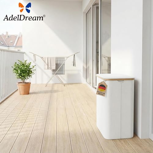 AdelDream 160L Wäschekorb mit Deckel 3 Fächer Wäschekorb Wäschesack schmal Wäschesortierer Wäschebox Wäschetonne Wäschesammler mit Deckel Wäschetruhe Wäschekörbe laundry baskets Beige