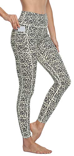 Riuhot Yoga Pants for Women High Waisted Printed Workout Athletic Leggings with Pockets Spandex Gym Fitness Yoga Pants Leopard - L
