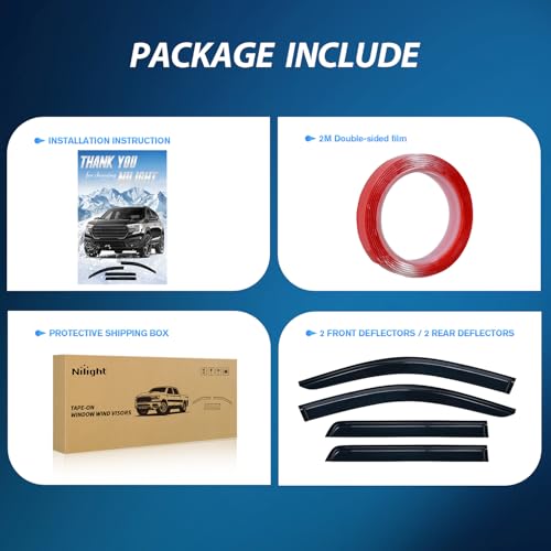 Image of Nilight Tape-On Window Visors for Honda Pilot 2023-2026, 4PCS | Fits 2023 2024 2025 2026 Honda Pilot, Smoke Rain Guards for Window Deflectors for Fresh Air in Rainy Weather