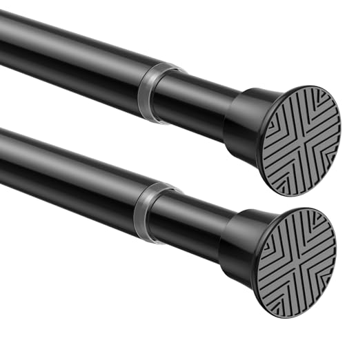 Image of 2 Pack Spring Tension Curtain Rod 32-76 inch, Adjustable Expandable Tension Curtain Rod No Drilling, Tension rods for Window Doorway Kitchen Curtain, Black