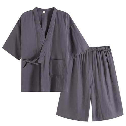 SISOFTLY メンズ七分袖甚平 グレー03 XL