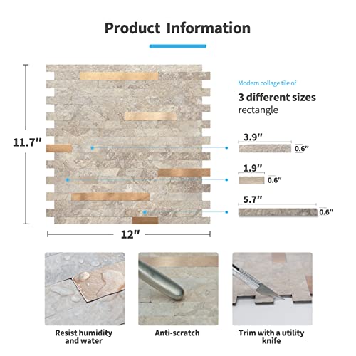 Art3D 10-Sheet Peel And Stick Collage Tile For Kitchen Backsplash - Ecru Slate #TOP4